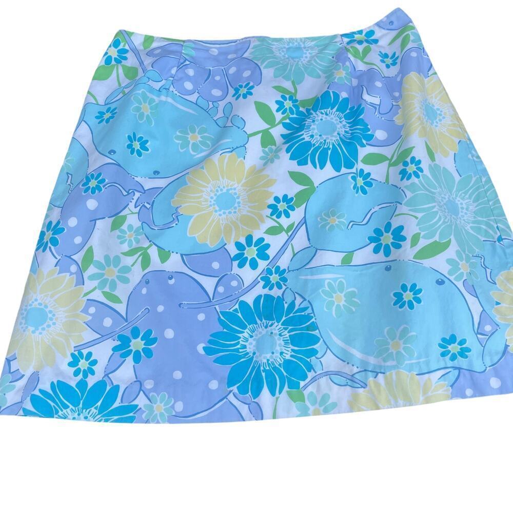 Lilly Pulitzer White Label Light Blue Yellow White King Crab Printed Skirt